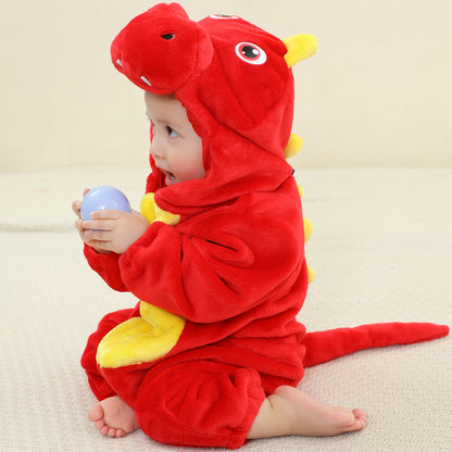 MICHLEY Red Dinosaur Baby Costume Winter Flannel Hooded Romper