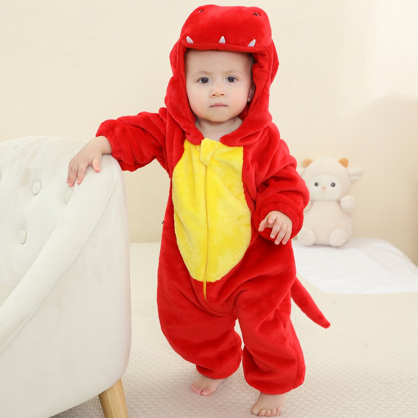 MICHLEY Red Dinosaur Baby Costume Winter Flannel Hooded Romper