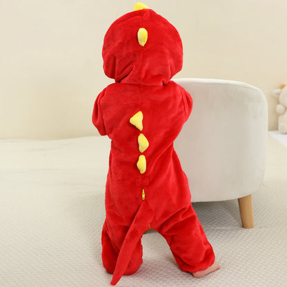 MICHLEY Red Dinosaur Baby Costume Winter Flannel Hooded Romper