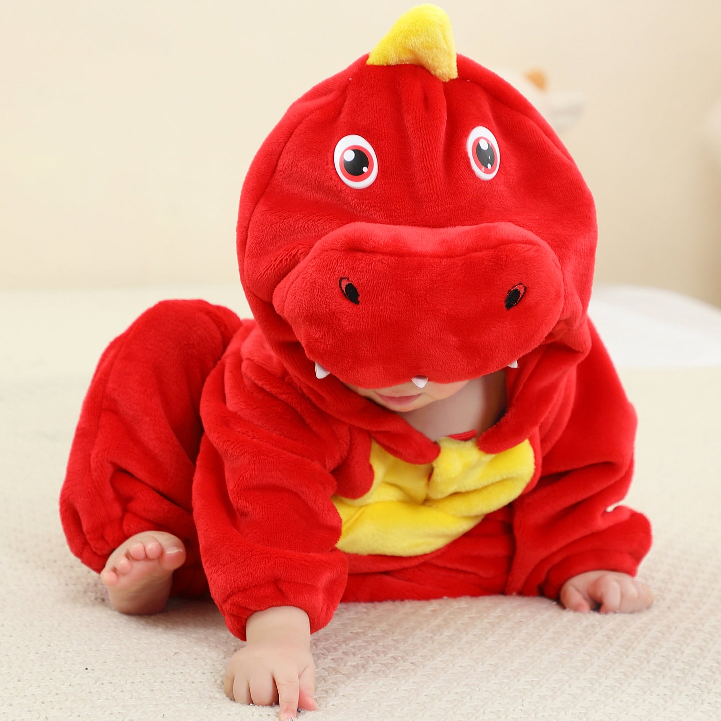 MICHLEY Red Dinosaur Baby Costume Winter Flannel Hooded Romper