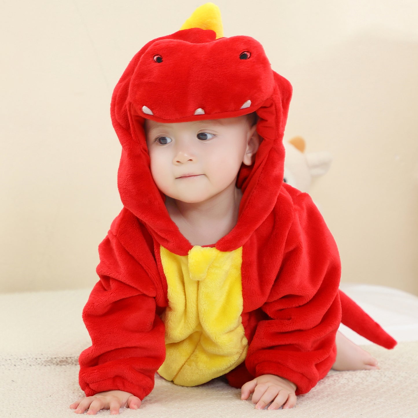 MICHLEY Red Dinosaur Baby Costume Winter Flannel Hooded Romper