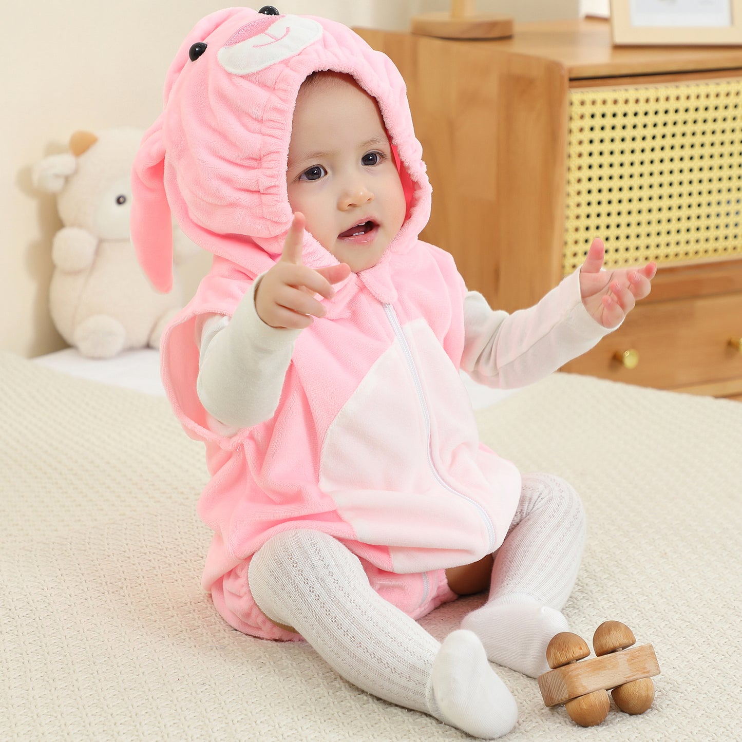 MICHLEY Baby Sleeveless Pink Rabbit Animal Hooded Romper Easter Costume 0-24M