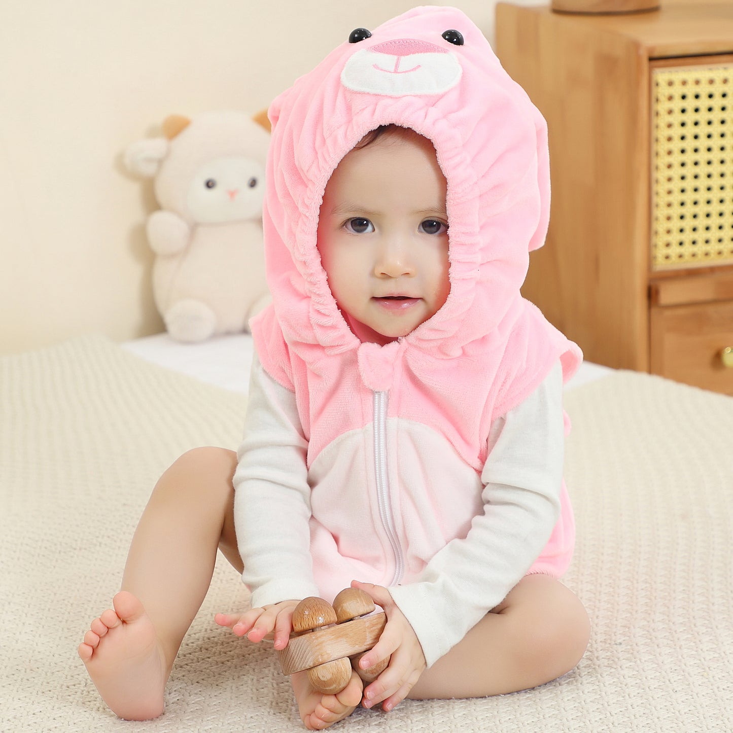 MICHLEY Baby Sleeveless Pink Rabbit Animal Hooded Romper Easter Costume 0-24M