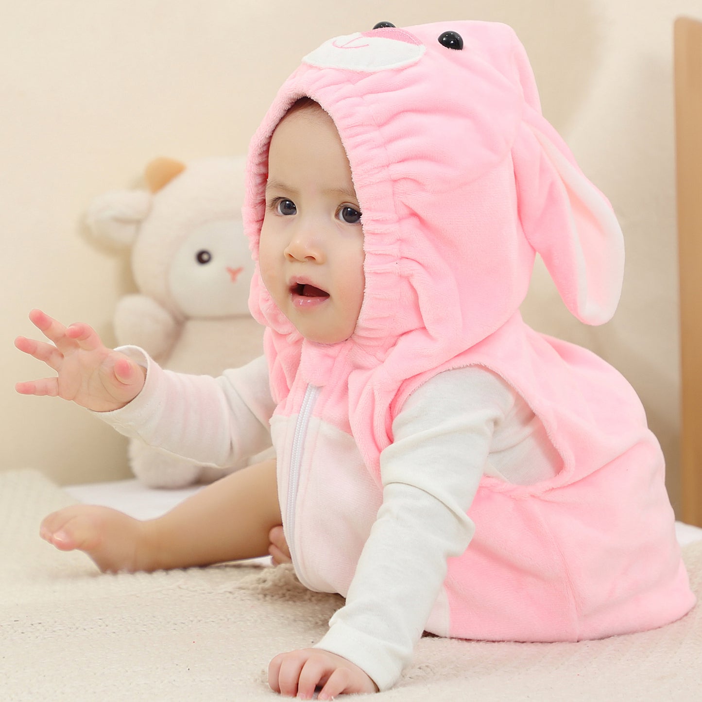 MICHLEY Baby Sleeveless Pink Rabbit Animal Hooded Romper Easter Costume 0-24M