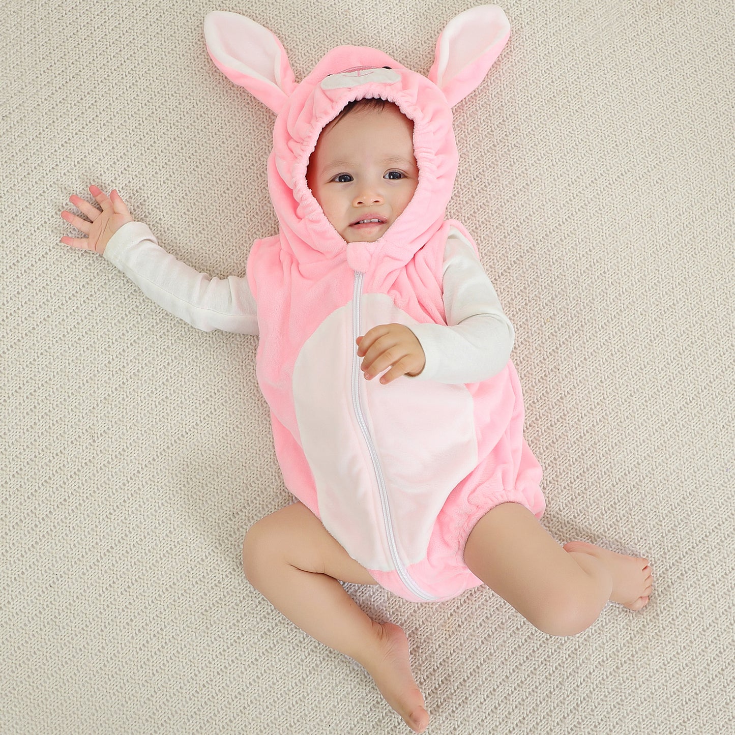 MICHLEY Baby Sleeveless Pink Rabbit Animal Hooded Romper Easter Costume 0-24M