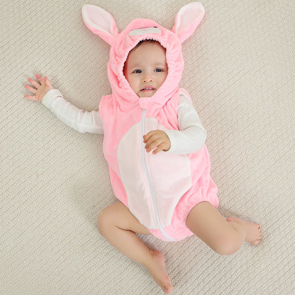 MICHLEY Baby Sleeveless Pink Rabbit Animal Hooded Romper Easter Costume 0-24M
