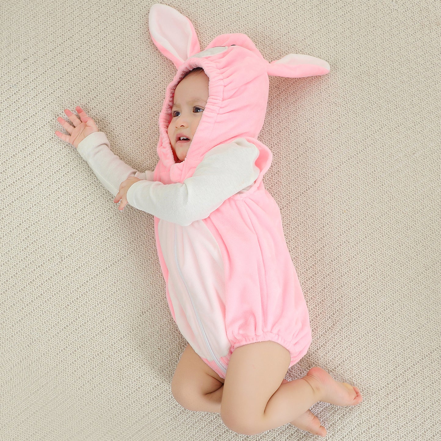 MICHLEY Baby Sleeveless Pink Rabbit Animal Hooded Romper Easter Costume 0-24M