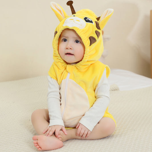 MICHLEY Baby Sleeveless Giraffe Animal Hooded Romper Unisex Halloween Costume 0-24M