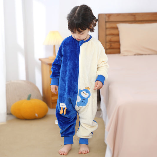 MICHLEY Blue Penguin Kids Sleep Sack Flannel Wearable Pajamas for Toddlers
