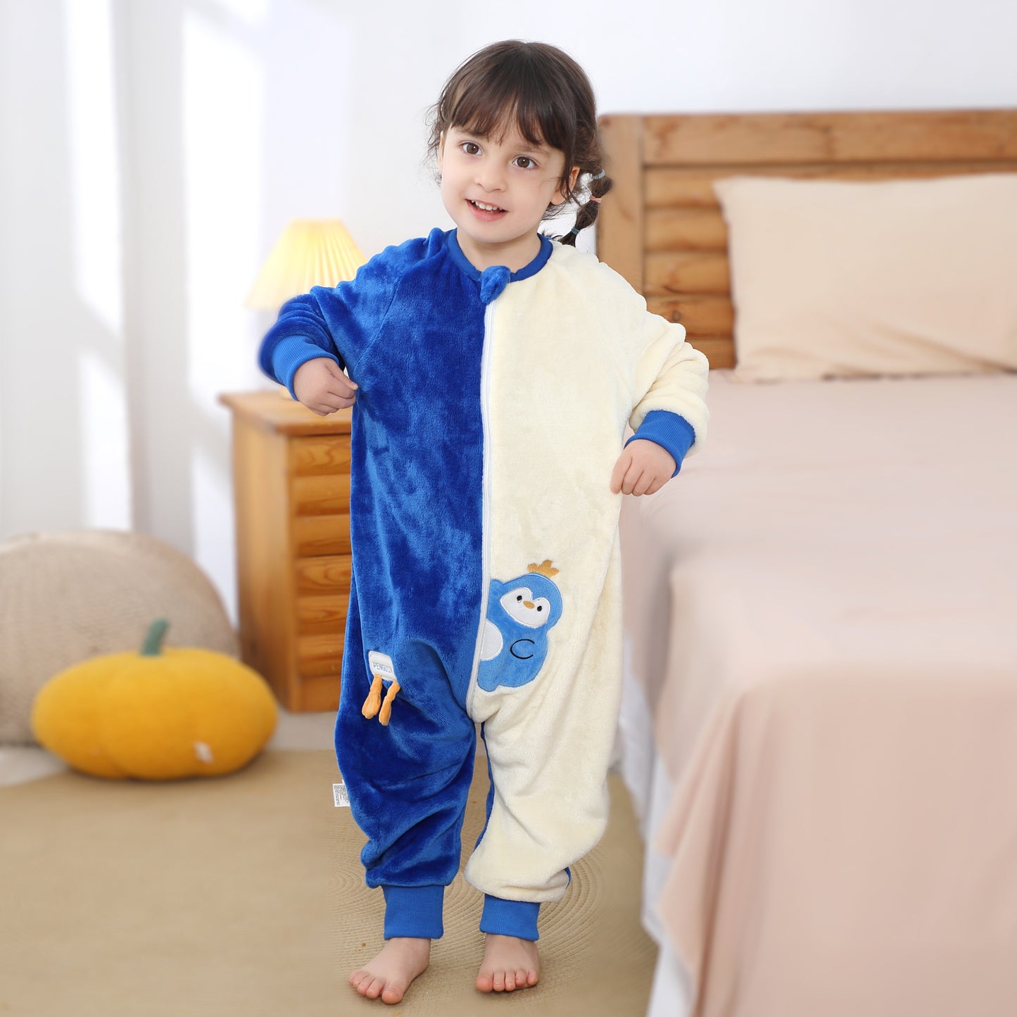 MICHLEY Blue Penguin Kids Sleep Sack Flannel Wearable Pajamas for Toddlers
