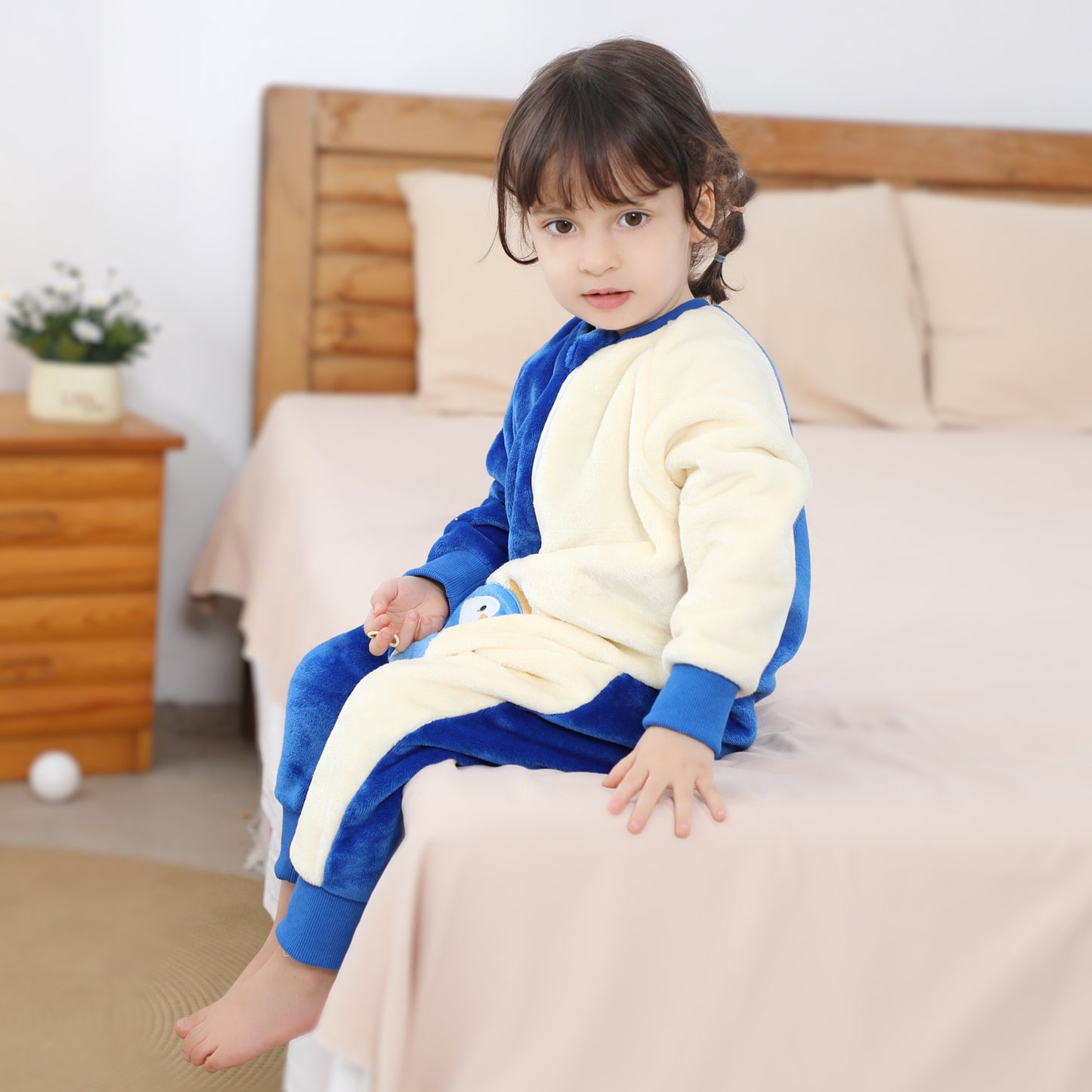 MICHLEY Blue Penguin Kids Sleep Sack Flannel Wearable Pajamas for Toddlers
