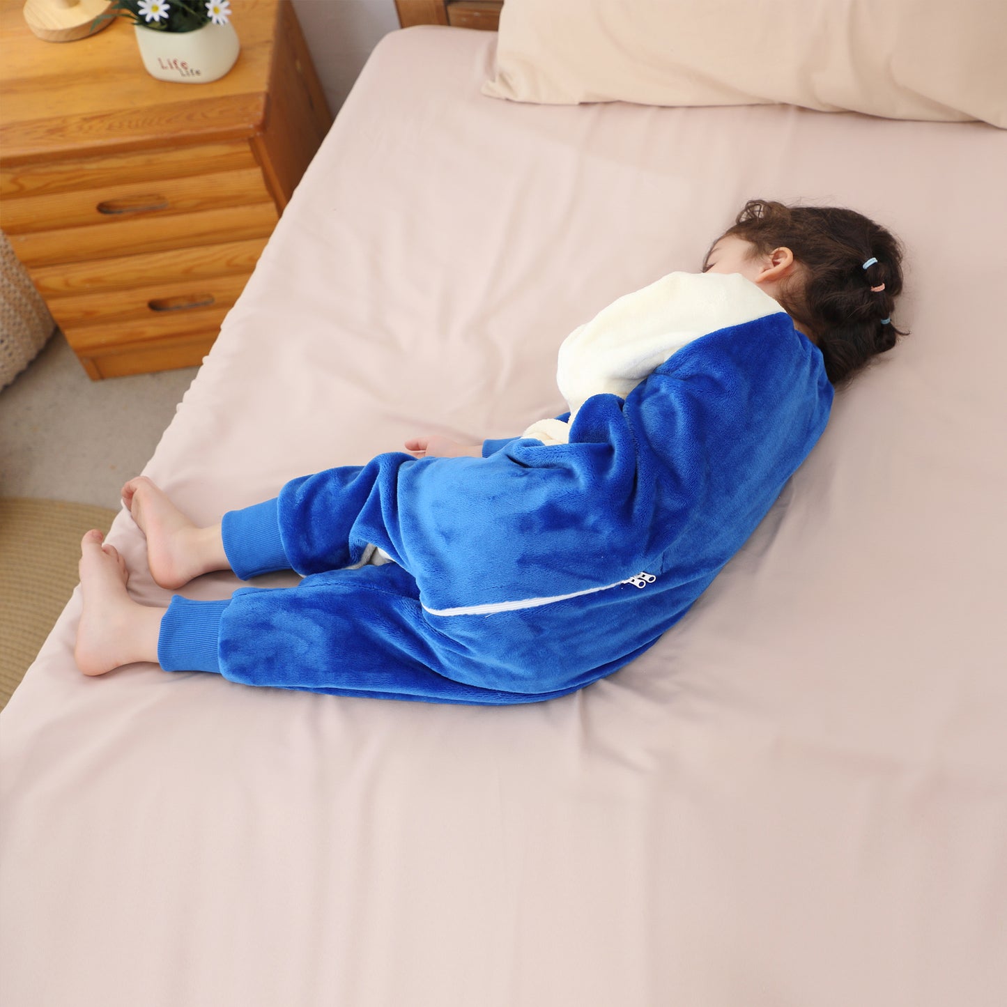MICHLEY Blue Penguin Kids Sleep Sack Flannel Wearable Pajamas for Toddlers