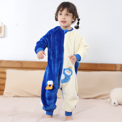 MICHLEY Blue Penguin Kids Sleep Sack Flannel Wearable Pajamas for Toddlers