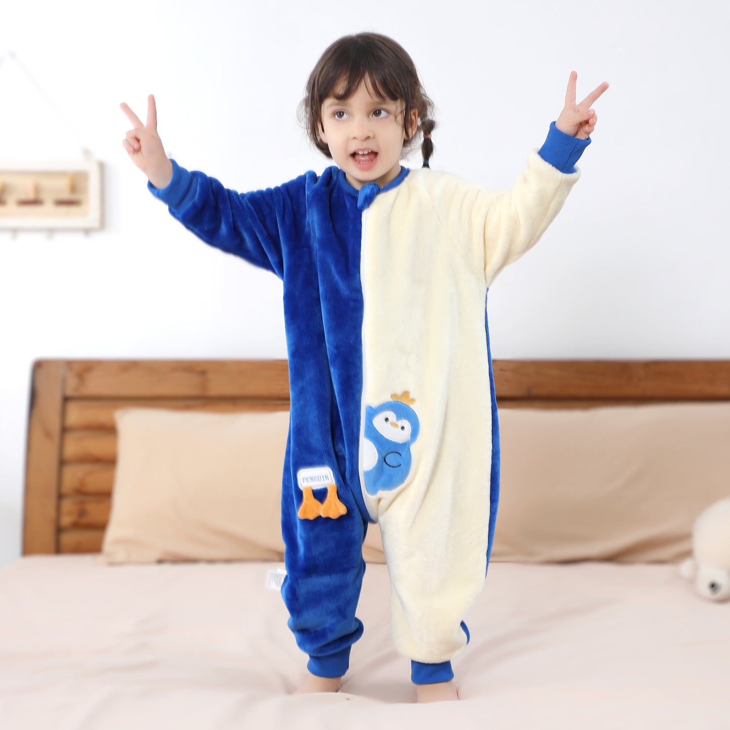 MICHLEY Blue Penguin Kids Sleep Sack Flannel Wearable Pajamas for Toddlers