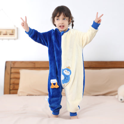 MICHLEY Blue Penguin Kids Sleep Sack Flannel Wearable Pajamas for Toddlers