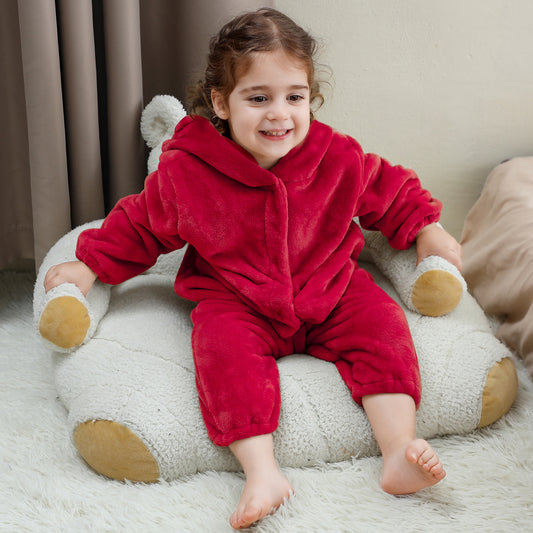 MICHLEY Baby Festive Red Bear Hooded Romper Soft Flannel Animal Costume