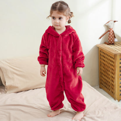 MICHLEY Baby Festive Red Bear Hooded Romper Soft Flannel Animal Costume