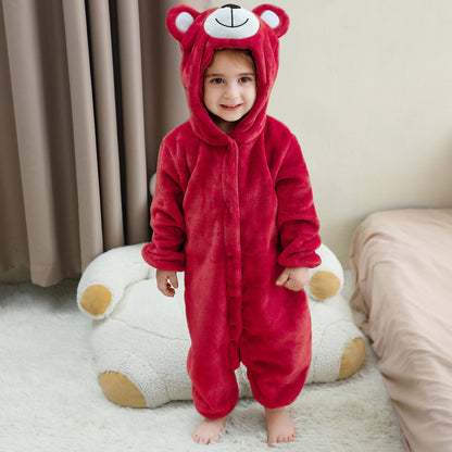 MICHLEY Baby Festive Red Bear Hooded Romper Soft Flannel Animal Costume