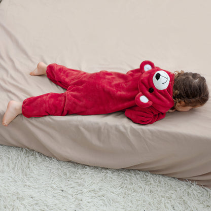 MICHLEY Baby Festive Red Bear Hooded Romper Soft Flannel Animal Costume