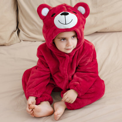 MICHLEY Baby Festive Red Bear Hooded Romper Soft Flannel Animal Costume