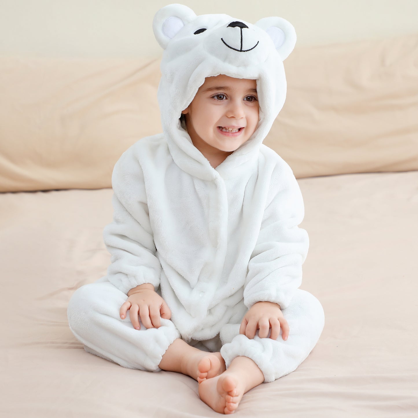 MICHLEY Baby Polar White Bear Hooded Romper Soft Flannel Animal Costume