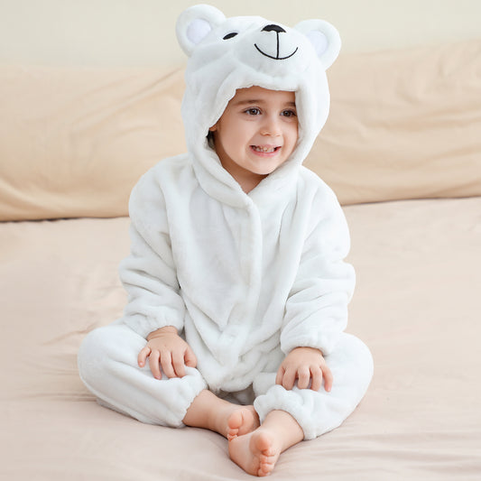 MICHLEY Baby Polar White Bear Hooded Romper Soft Flannel Animal Costume