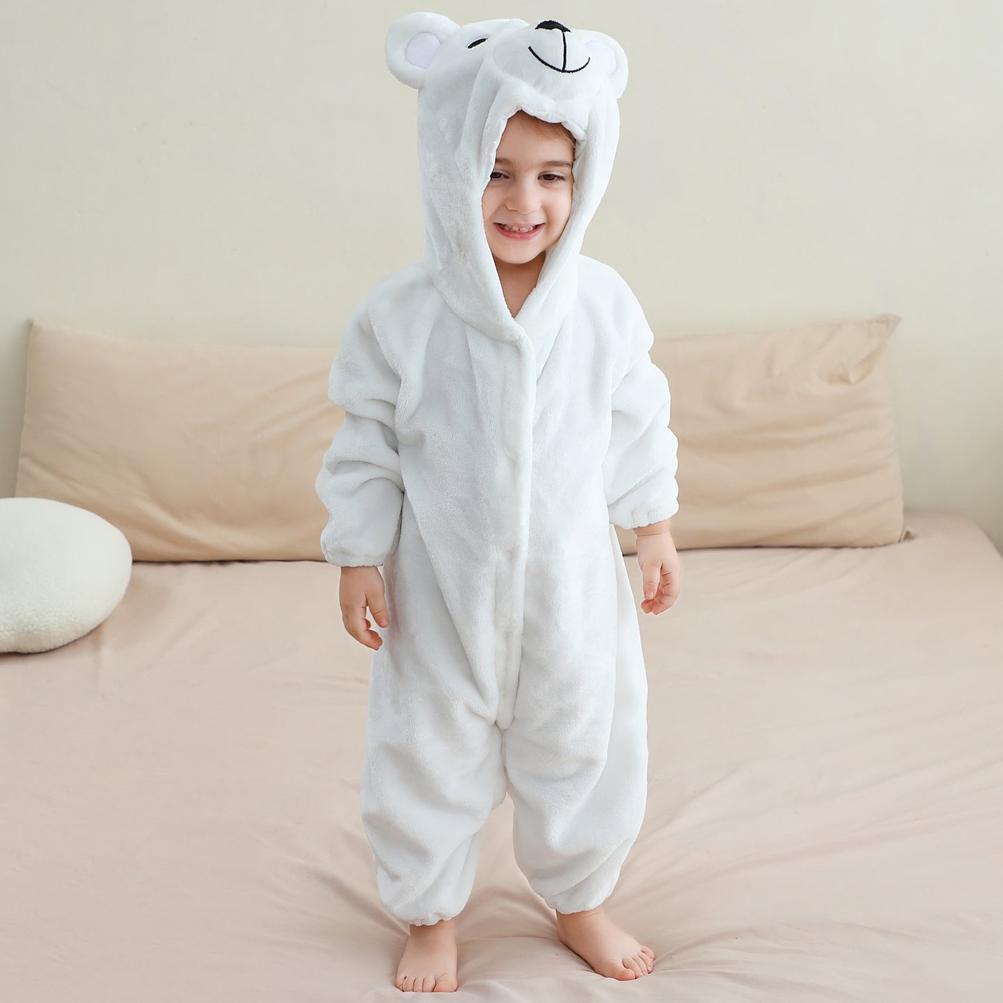 MICHLEY Baby Polar White Bear Hooded Romper Soft Flannel Animal Costume