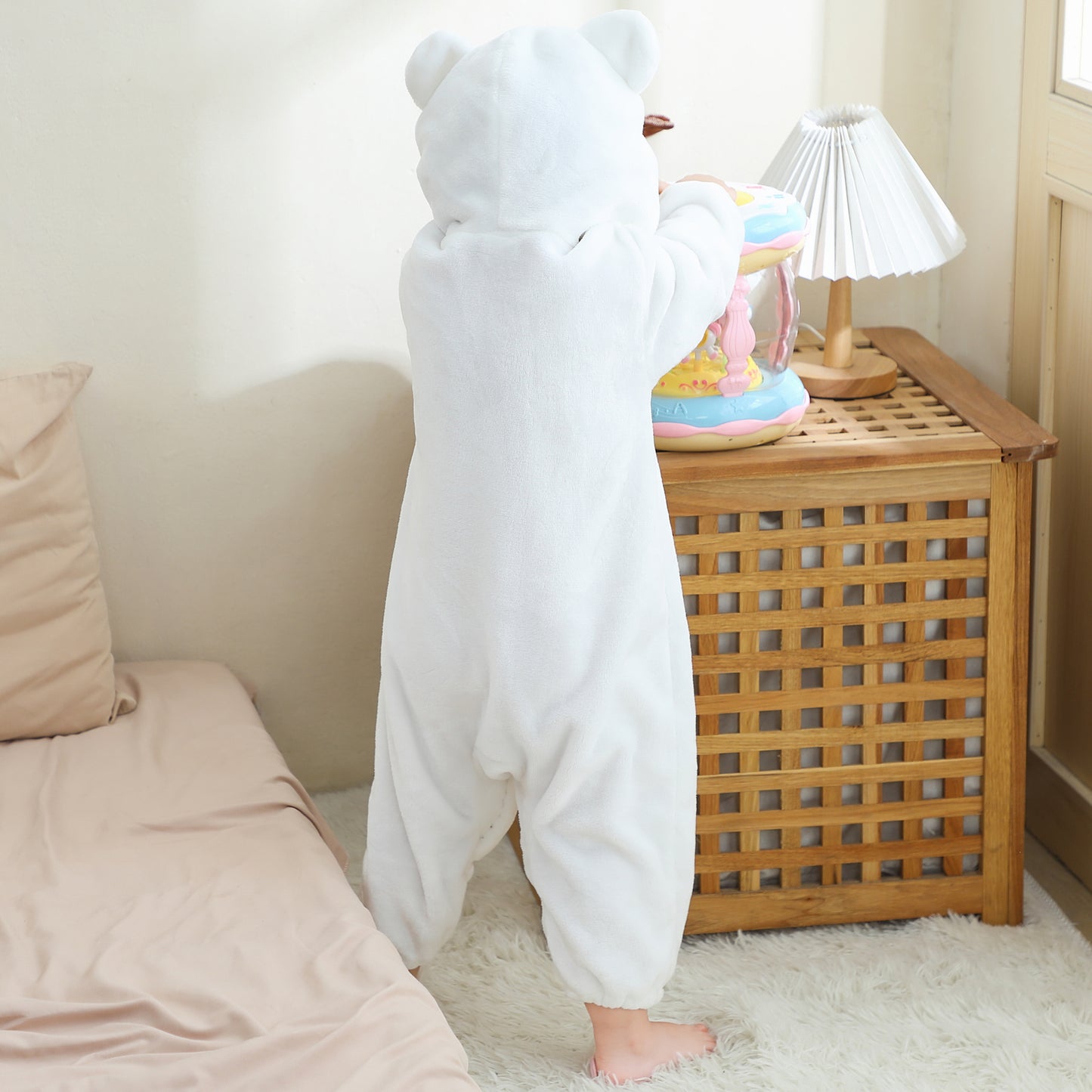 MICHLEY Baby Polar White Bear Hooded Romper Soft Flannel Animal Costume
