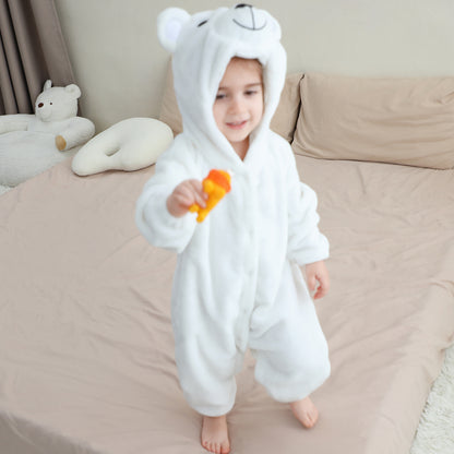 MICHLEY Baby Polar White Bear Hooded Romper Soft Flannel Animal Costume