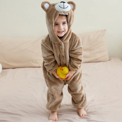MICHLEY Baby Khaki Bear Hooded Romper Soft Flannel Animal Costume