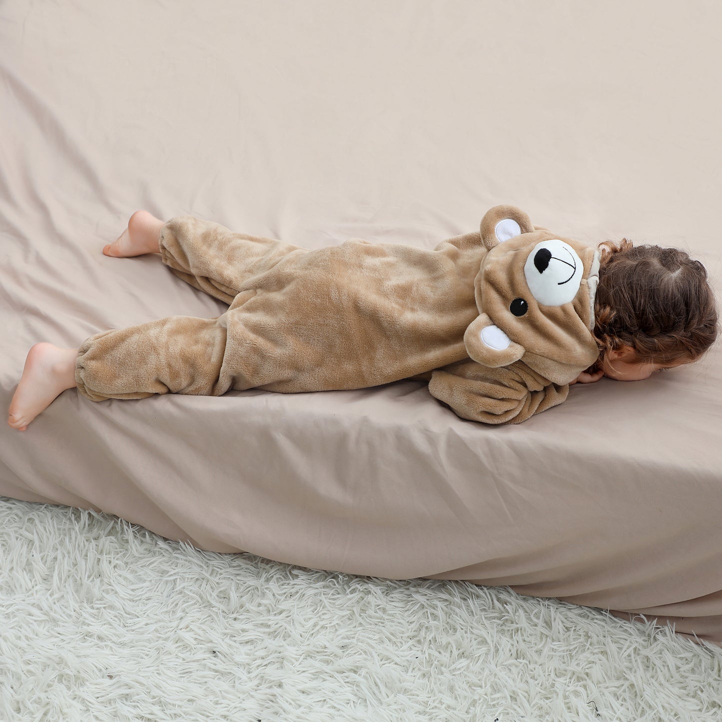 MICHLEY Baby Khaki Bear Hooded Romper Soft Flannel Animal Costume
