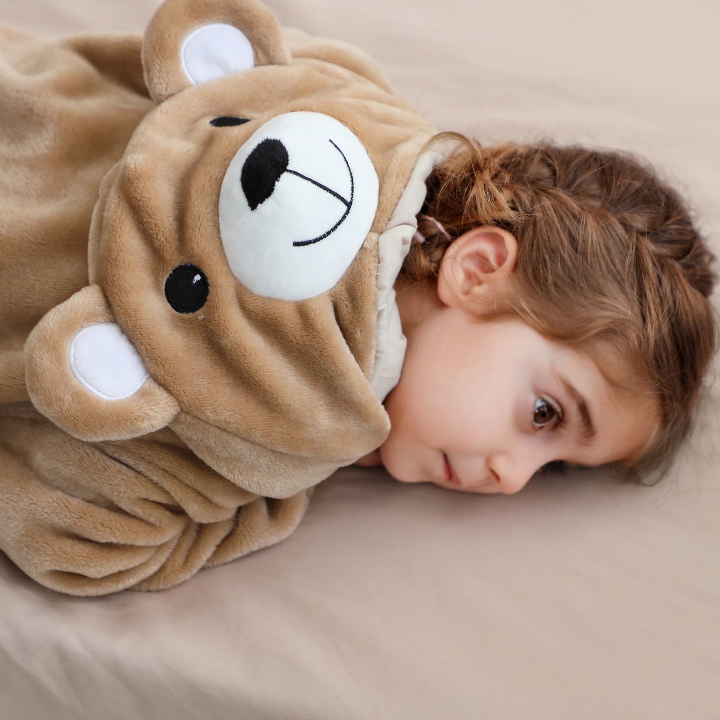 MICHLEY Baby Khaki Bear Hooded Romper Soft Flannel Animal Costume