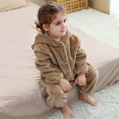 MICHLEY Baby Khaki Bear Hooded Romper Soft Flannel Animal Costume