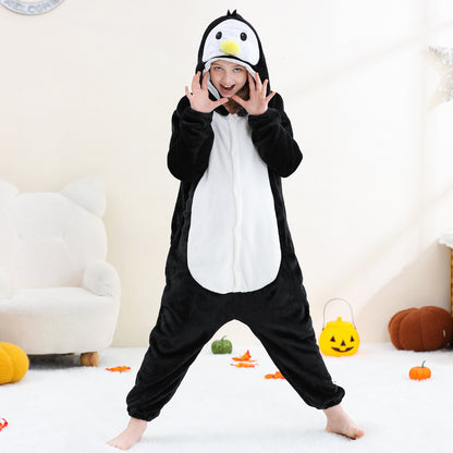 MICHLEY Kids Penguin Hooded Romper Flannel Halloween Cosplay Pajamas Costume