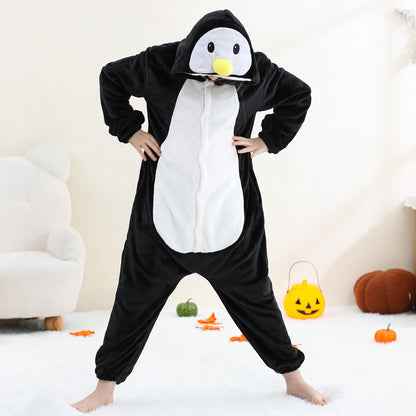 MICHLEY Kids Penguin Hooded Romper Flannel Halloween Cosplay Pajamas Costume