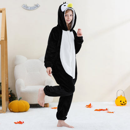 MICHLEY Kids Penguin Hooded Romper Flannel Halloween Cosplay Pajamas Costume