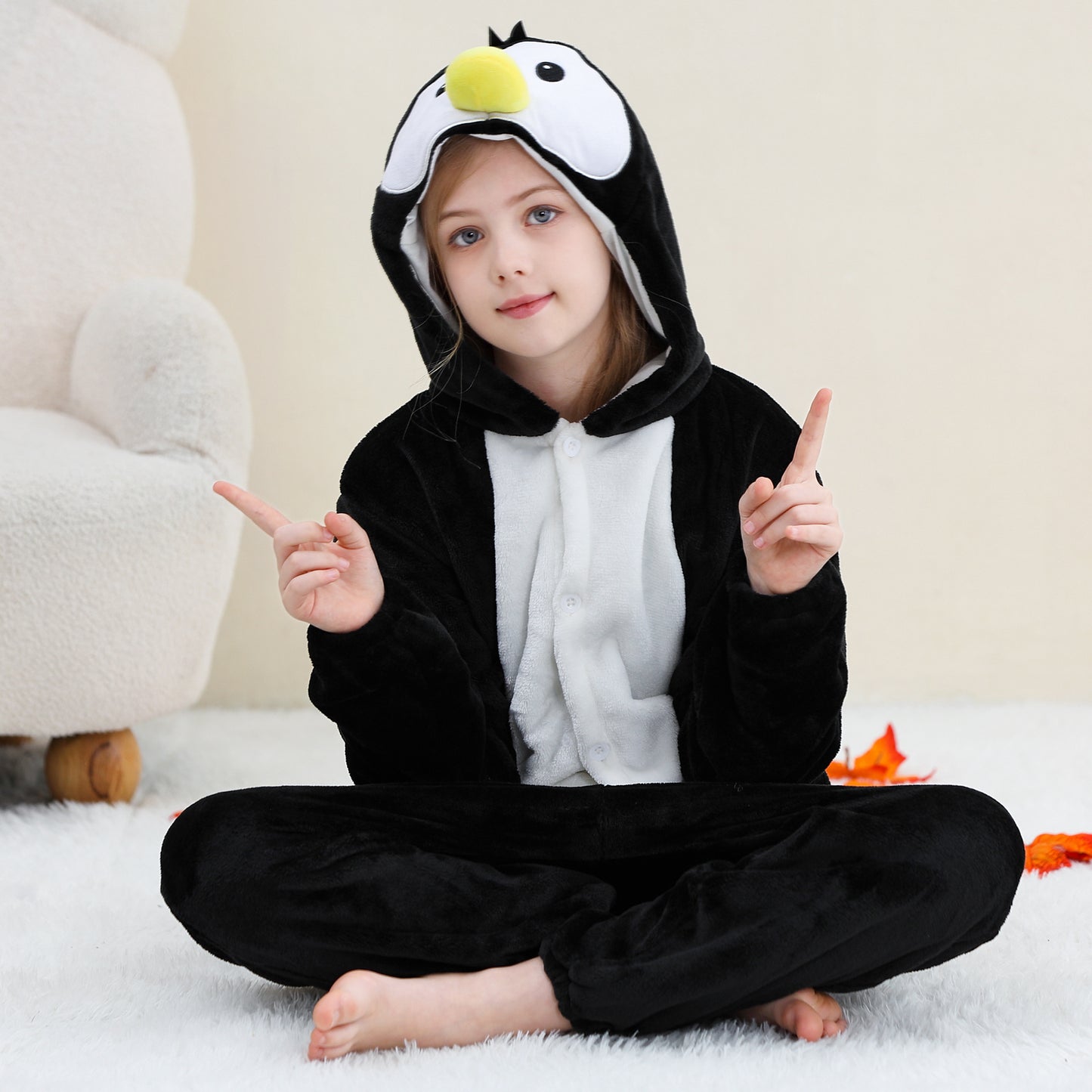MICHLEY Kids Penguin Hooded Romper Flannel Halloween Cosplay Pajamas Costume