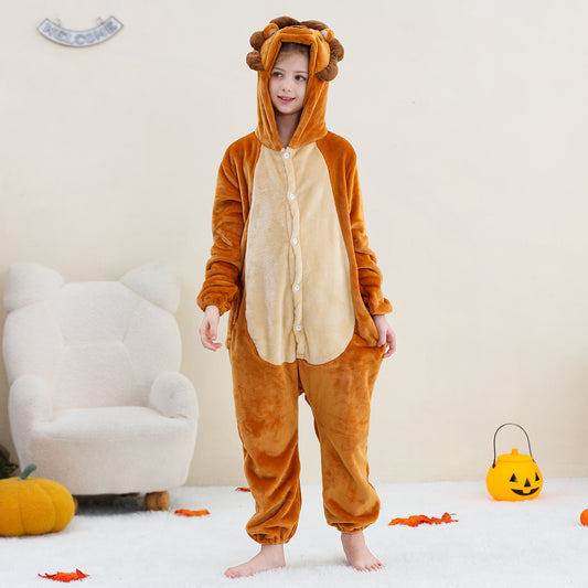 MICHLEY Kids Lion Hooded Romper Flannel Halloween Cosplay Pajamas Costume