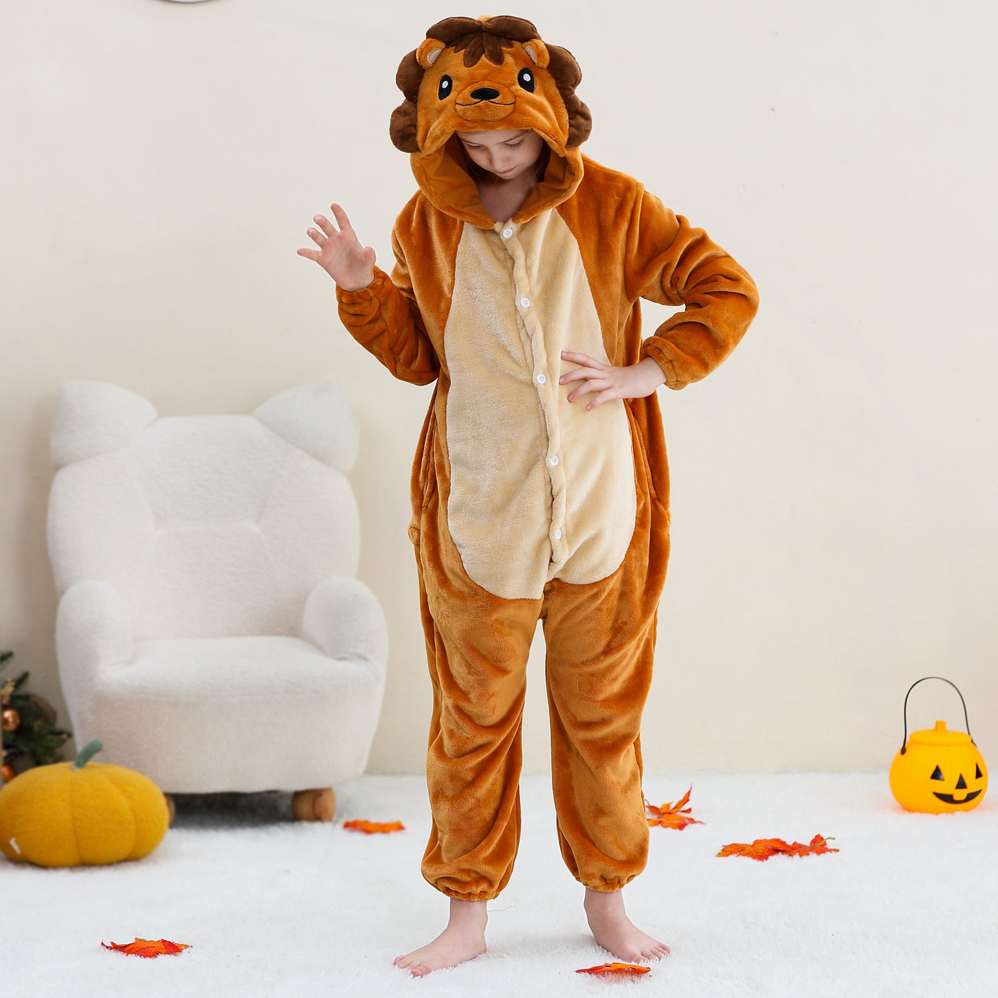 MICHLEY Kids Lion Hooded Romper Flannel Halloween Cosplay Pajamas Costume