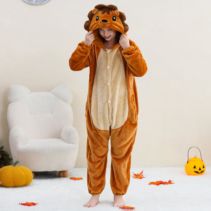 MICHLEY Kids Lion Hooded Romper Flannel Halloween Cosplay Pajamas Costume