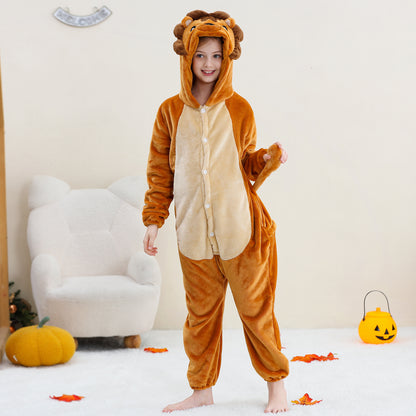 MICHLEY Kids Lion Hooded Romper Flannel Halloween Cosplay Pajamas Costume