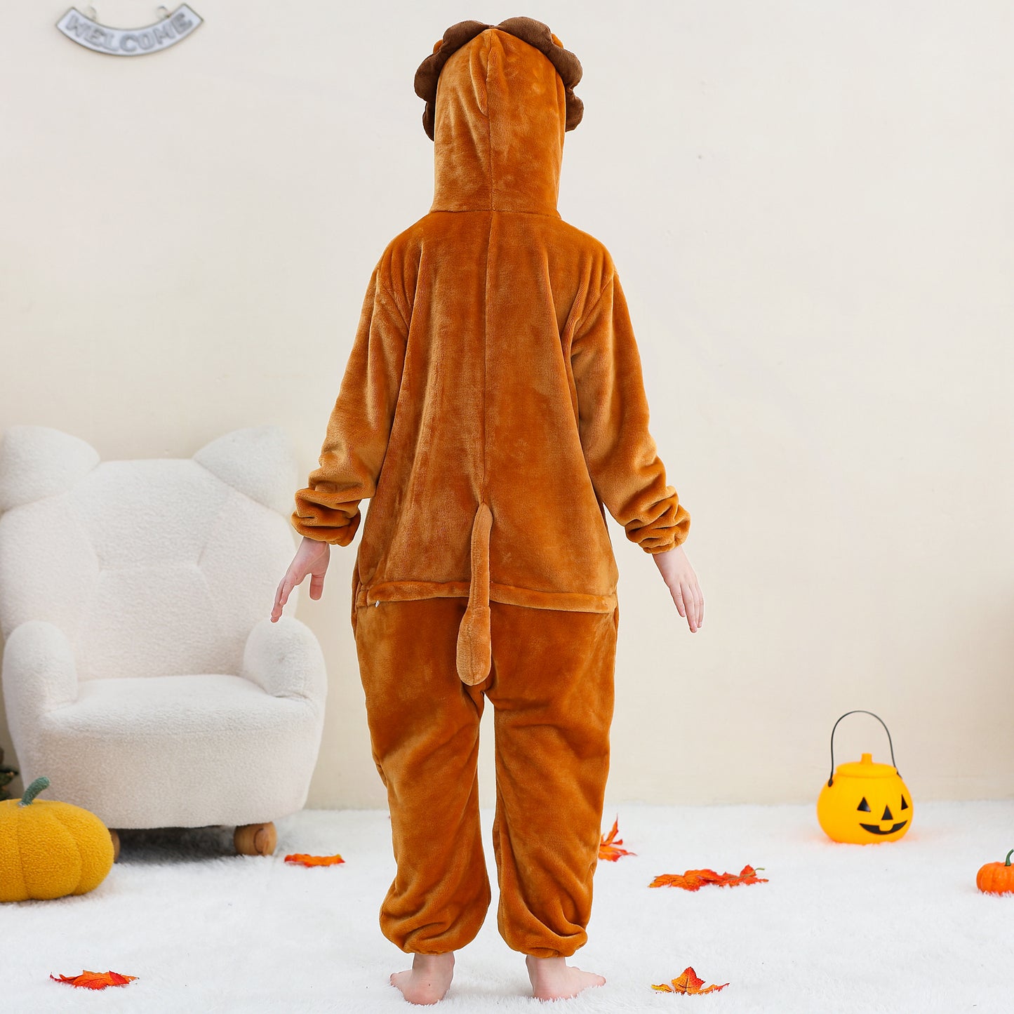MICHLEY Kids Lion Hooded Romper Flannel Halloween Cosplay Pajamas Costume