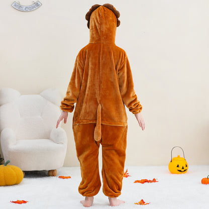 MICHLEY Kids Lion Hooded Romper Flannel Halloween Cosplay Pajamas Costume