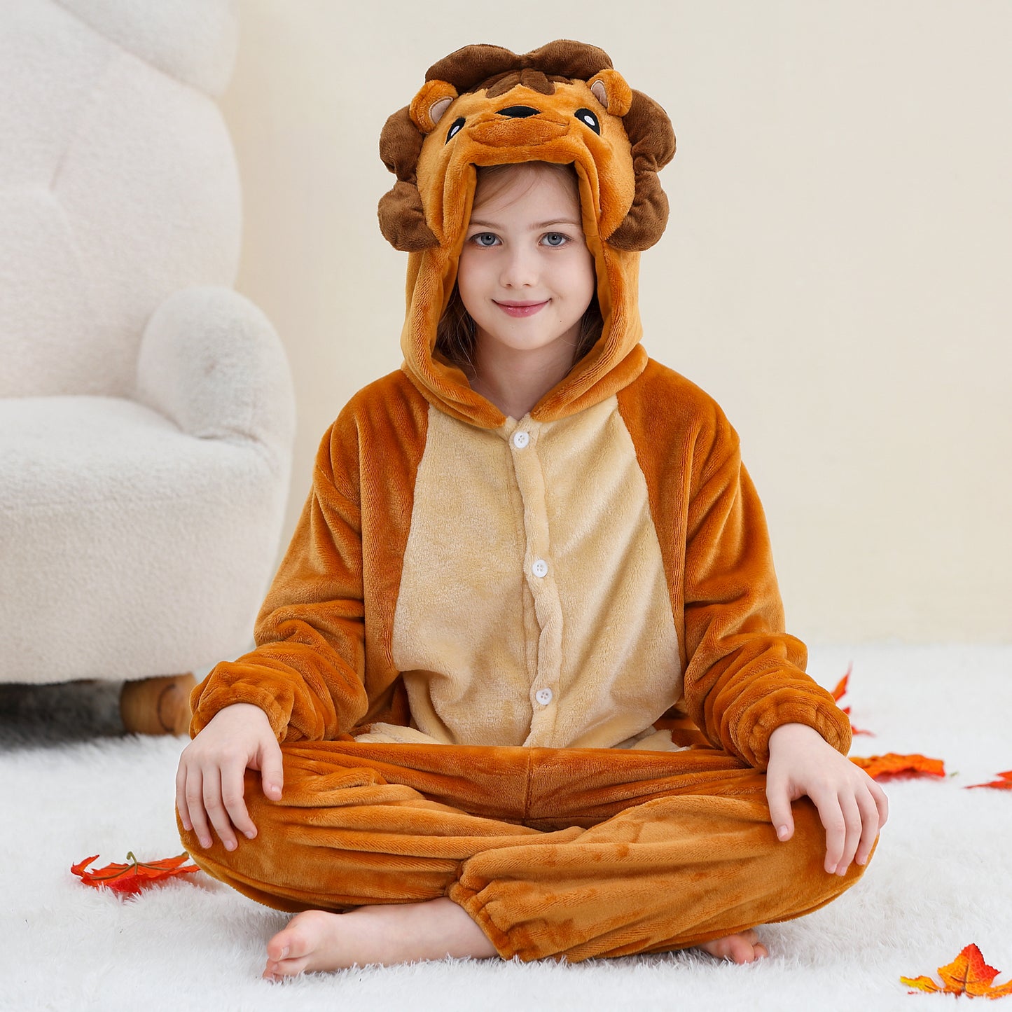 MICHLEY Kids Lion Hooded Romper Flannel Halloween Cosplay Pajamas Costume