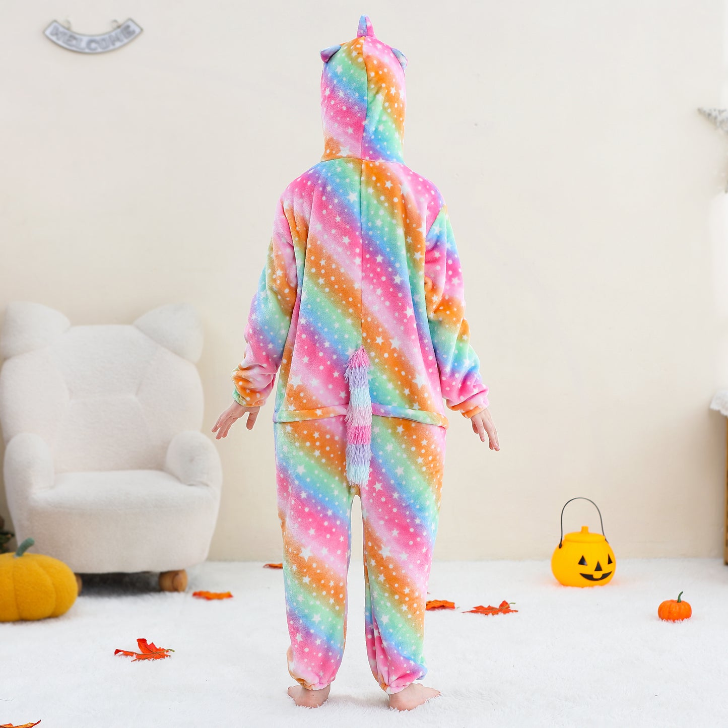 MICHLEY Kids Rainbow Unicorn Star Print Flannel Halloween Cosplay Pajamas