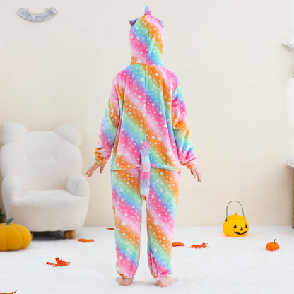 MICHLEY Kids Rainbow Unicorn Star Print Flannel Halloween Cosplay Pajamas