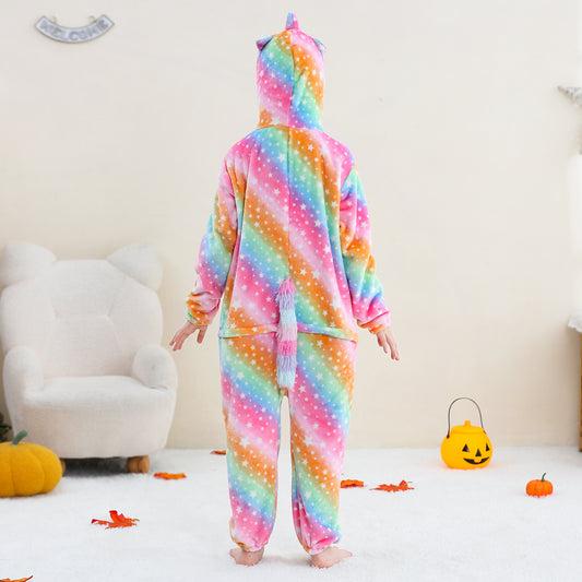 MICHLEY Kids Rainbow Unicorn Star Print Flannel Halloween Cosplay Pajamas
