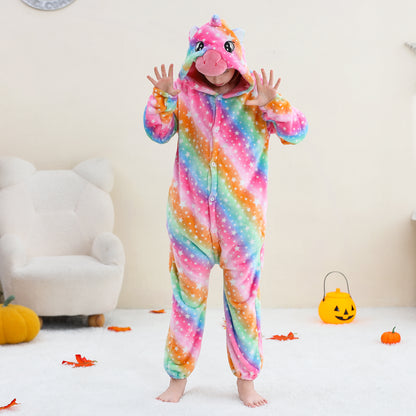 MICHLEY Kids Rainbow Unicorn Star Print Flannel Halloween Cosplay Pajamas