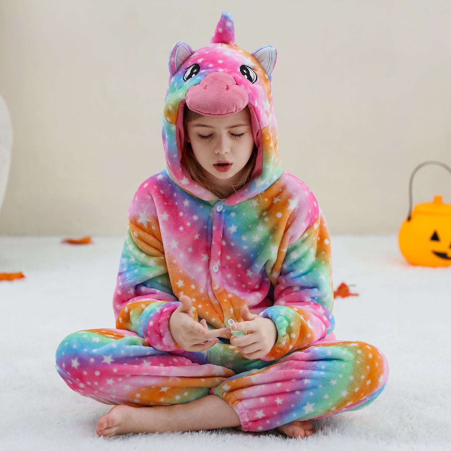 MICHLEY Kids Rainbow Unicorn Star Print Flannel Halloween Cosplay Pajamas