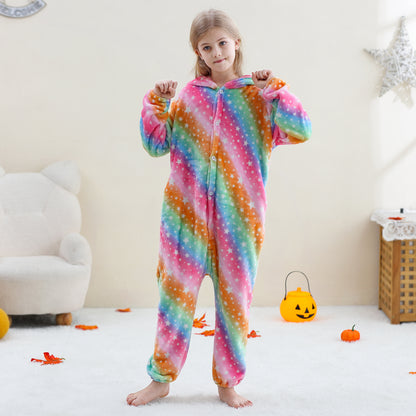 MICHLEY Kids Rainbow Unicorn Star Print Flannel Halloween Cosplay Pajamas